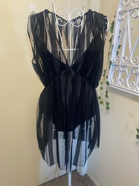 DO+BE Black Sheer Polka Dot Overlay Romper